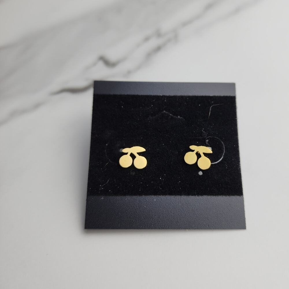 18k Gold Plated Stainless Steel Cherry Earrings - Picture 6 of 6
